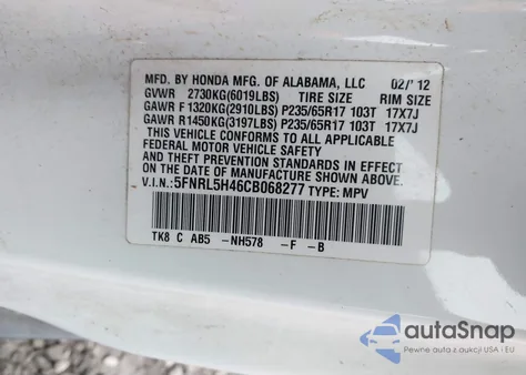 2012 Honda Odyssey Ex из США, поврежденный, VIN 5FNRL5H46CB068277